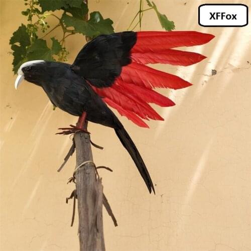 Creative simulation wings crow model foam&furs black&red bird doll gift about 30x50cm xf2426