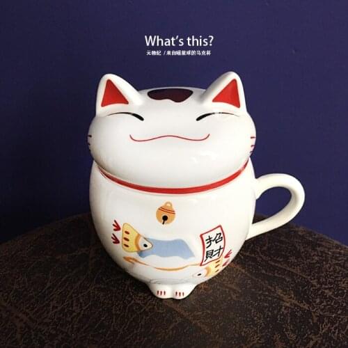 Japanese lucky cat ceramic cup with cover coffee water cup creative cute cartoon gift milk matcha tea mug drinkware