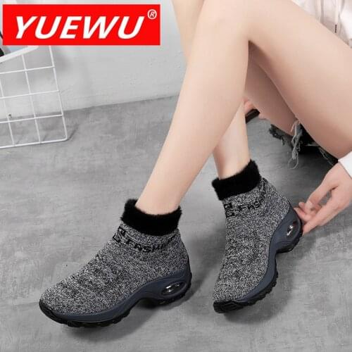 YUEWU Women’s Shoes With Large Socks In Autumn Thick Bottom And Light Weight High Top Pu Air Cushion Shoes