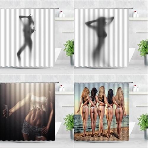 Sexy Girl Shower Curtains Waterproof Fabric Bathtub Screen American Woman Shadow 3D Print Modern Home Decor Bathroom Curtain Set