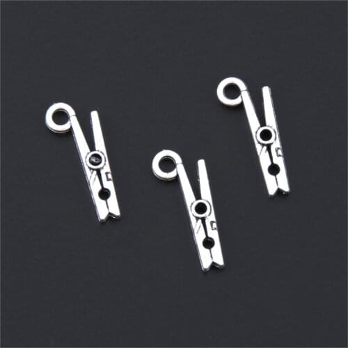 20Pcs Silver Color Clothes Clip Charms Handmade Statement Pendant Making Bracelet Keychain Jewelry Accessories 19X7mm A3204