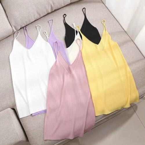 Jenny&Dave T Shirt Women Multticolor Colorful Basic Elastic Camisole Summer Spaghetti Knitted Camisetas Verano Mujer 2021 Tops