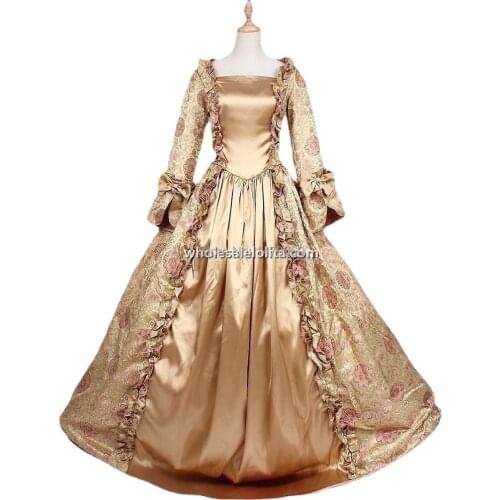 Womens Gothic Clothing Champagne Victorian Dress Victorian Era Satin Long Dresses