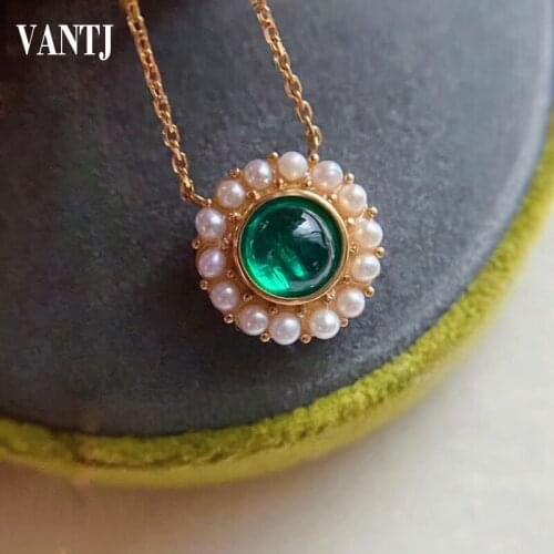 100%14k Gold Natural Emerald Pendant SterlingReal 585 Necklace Pearl Fine Jewelry For Women Lady Party Wedding Gift Box