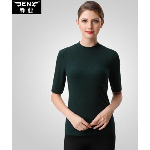 Womens turtleneck, long autumn coat, mid-sleeve, fashion, five-minute sleeves, rib stretch warm jacket with bottom