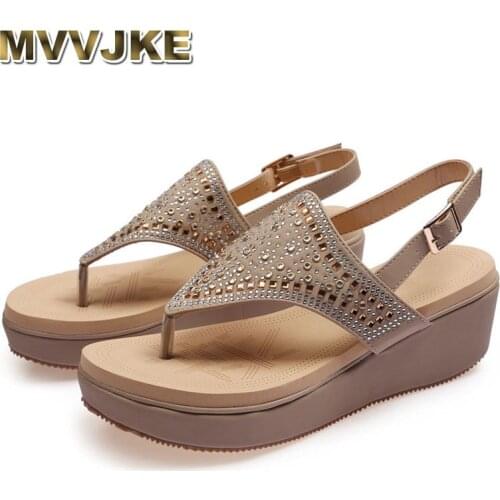 MVVJKE RUWB Woman Sandals 2019 Summer Bohemia Crystal Black Red Wedges Shoes for Women Large Size Casual Thick Heel Sandalias