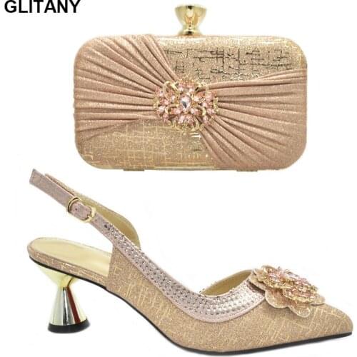 Women Luxury 2020 Rhinestone Wedding Party Shoes Italian Shoes with Matching Bags for Women Nigerian Shoes and Matching Bags