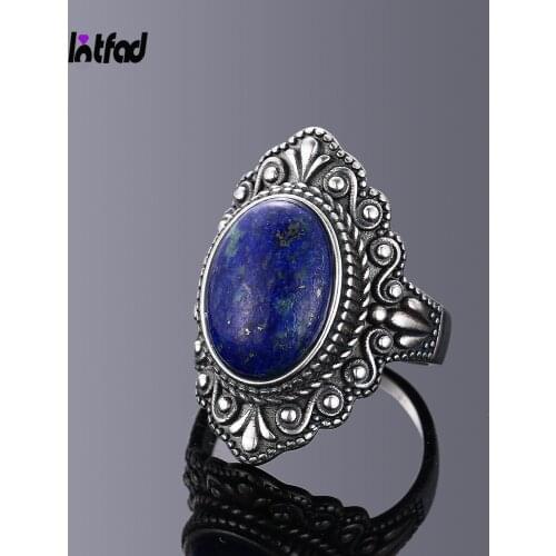 925 Sterling Silver Ring Vintage Oval Natural Lapis Rings for Women Finger Ring Jewelry Trendy Luxury Rings Party Gift