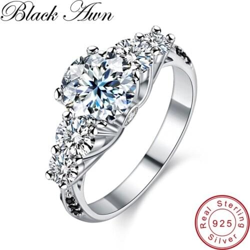 [BLACK AWN] Genuine 3.4g 925 Sterling Silver Jewelry Trendy Wedding Rings for Women Engagement Ring Femme Bijoux Bague C149