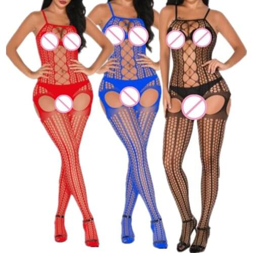 NEW Sexy Fishnet Bodysuit Women Sex Clothes See Through Open Crotch Bodystockings Mesh Hollow Out Teddy Lingerie Erotic Costumes