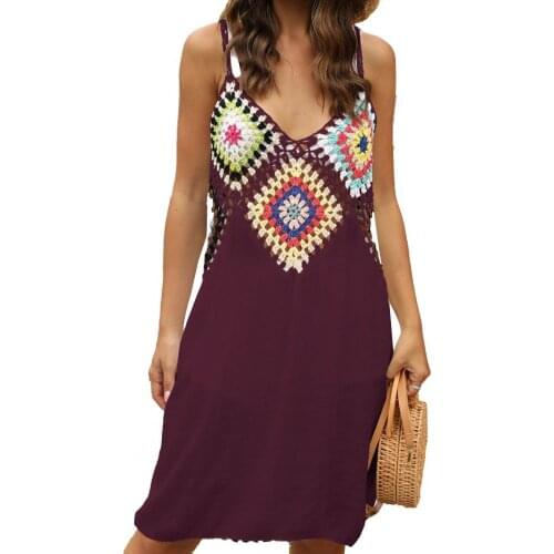 Women Dress See-through Sxey V-neck Sling See-through Crochet Hollow Summer Dress Sundress Ladies summer dresses