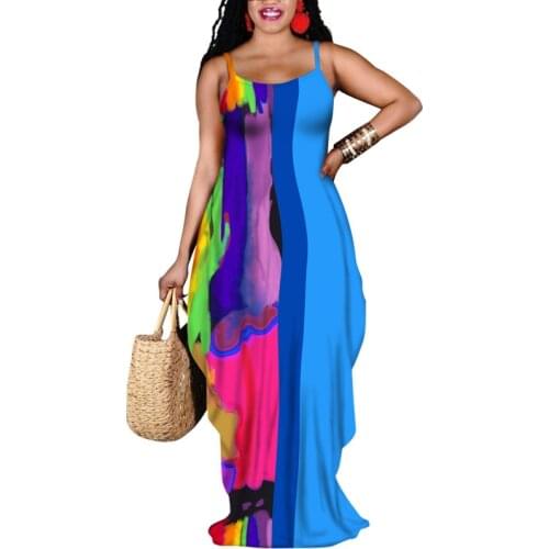 Women Dresses Summer 2021 New Arrival Contrast Color Patchwork Boho Holiday Party And Club French Vintage Casual Maxi Dress