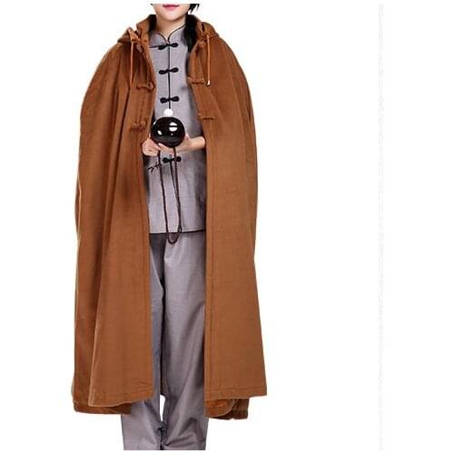 Unisex kung fu WINTER warm mantle outfit Buddhist abbot coat monks martial arts suit wool cape lay meditation cloak