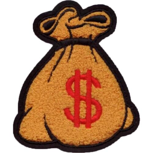 Gold Money Bags Chenille Patches Iron on for Clothing Appliques Varsity Letters Jackets Funny Badges DIY Logo Number Garment
