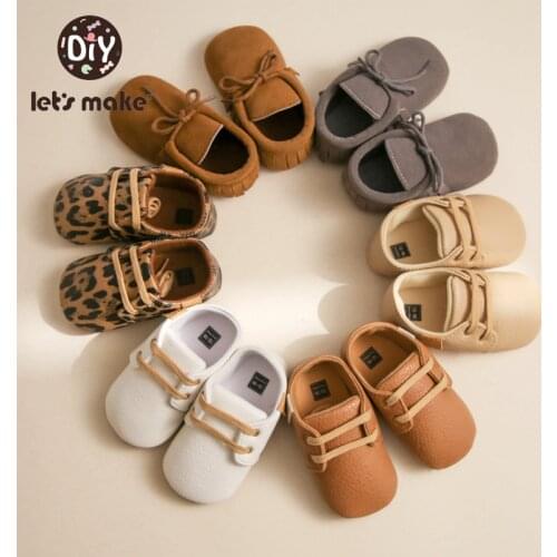 Lets Make 1pc Classic Baby Shoes PU Leather Boys Girls Baby Walking Shoes Pre-Walkers Anti-slip Infant Newborn Moccasins