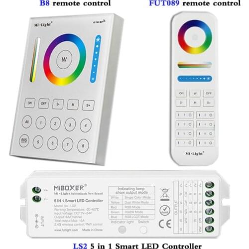 2.4GHz Wireless 8 Zone FUT089 Remote/B8 Wall-mounted Touch Panel;LS2 5 IN 1Smart Controller For12~24V RGB RGBW RGB+CCT Led Strip
