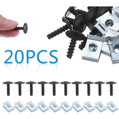 20Pcs Car Chassis Engine Guard U-shape Fastener Clips Screw Metal Nut Clamp Washers For Ford For BMW For Honda