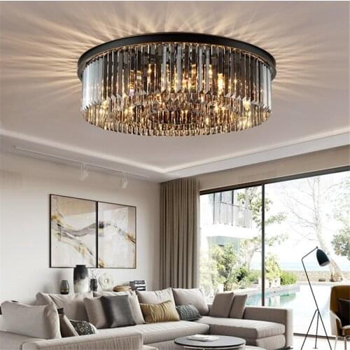 2019 new modern crystal ceiling Light black round ceiling lamp E14 led luminaires light living room bedroom indoor home lighting