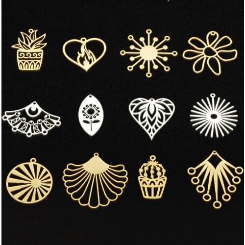 5pcs/lot 100% Stainless Steel cactus flower leaf Charm Pendant for necklaces Wholesale Sun Charms for DIY Jewelry Make