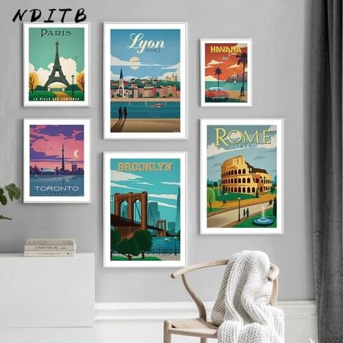 Landmark Art Illustration Print Country City Landscape Poster Tourism Canvas Wall Art Painting Picture Modern Home Decoration