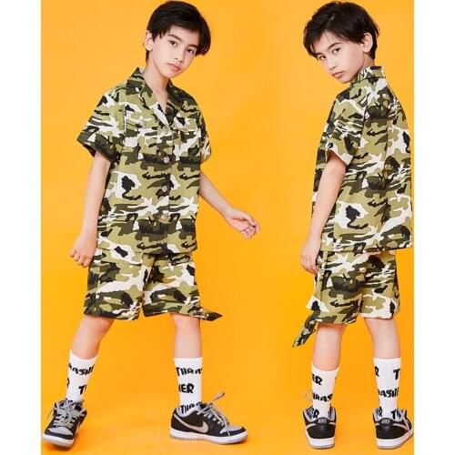 ChildrenS Jazz Dance Costumes Camouflage Suit Boys Hip Hop Street Dance Wear Catwalk Show Clothes Hip Hop Rave Clothes DN9535