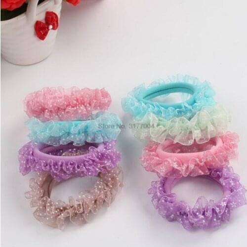DHL 1000pcs Lace Hair Holders Elastics Fashion Candy Colours Child Girls' Rubberbands Tie Gum Headwear