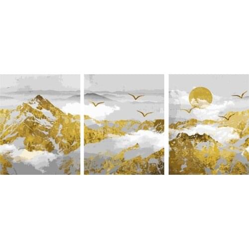DIY 40x50cm/3Pcs Painting By Numbers Golden snow mountain Decoration Gift DIY Art Paint By Numbers Acrylic Painting Hand Painted