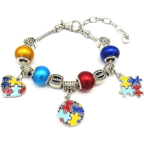 DIY Handmade autism Bracelet color enamel puzzle Dangle Charms Fit Bracelet Earrings Bracelet Making
