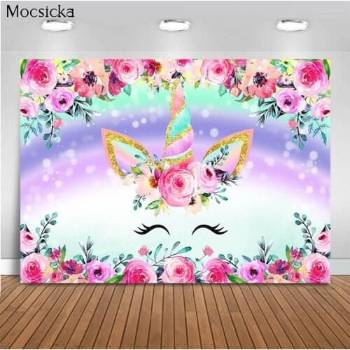 Unicorn Backdrop Birthday Party Background Rainbow Colorful Flowers Newborn Baby Shower Photographic Backdrops For Photo Studio