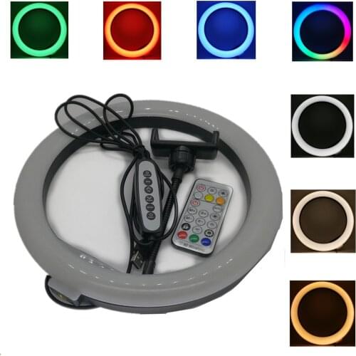 10'' RGB Ring Light + Phone Clip USB LED Lighting + Remote for iPhone Android Smartphone Video Livestream Tiktok Youtube Vlog