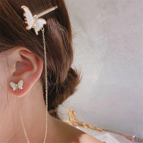 Korean temperament long tassel earrings woman personality butterfly earrings hairpin one jewelry February 14 Valentines Day gif