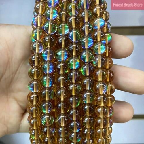 Brown Austria Crystal Synthetic Glitter Moon Stone Round Beads for Jewelry Making DIY Bracelet Necklace 15" Strand 6 8 10 12MM