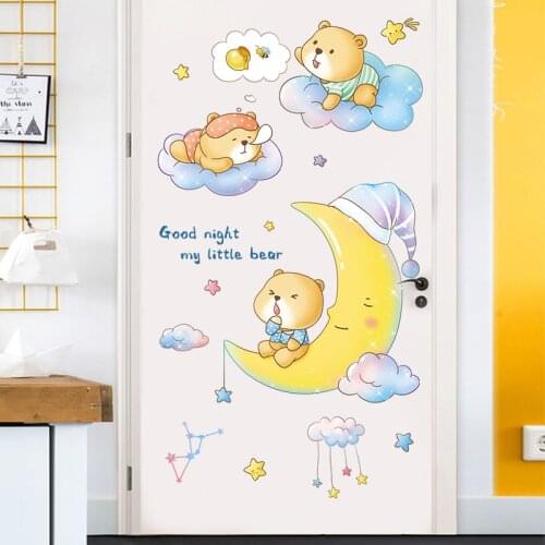 Cartoon Cute Bear Wall Stickers for Baby Bedroom Kids Room Decoration Aesthetic Removable Door Paste Home Wallpaper PVC