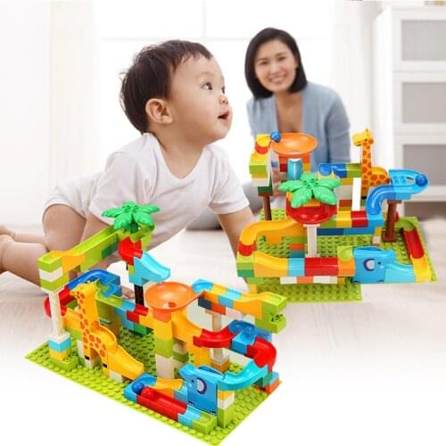 54-168 Pcs Marble Race Run Track Building Blocks ABS Maze Ball Building Bricks Set Jungle Adventure Toy For Children Gift