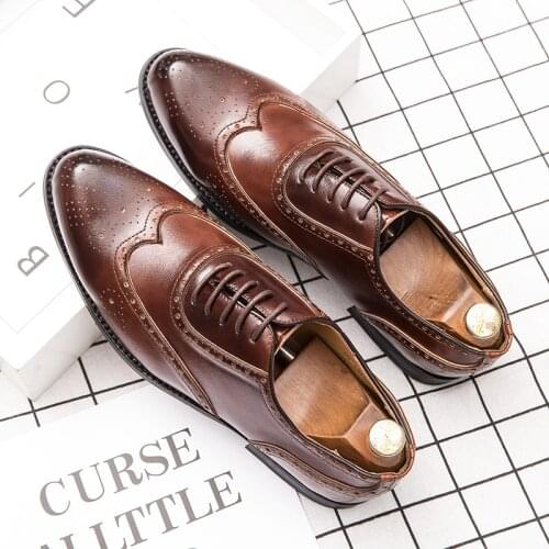 Yomior Big Size Fashion Trend Men Casual Shoes Vintage British Formal Dress Leather Shoes Business Wedding Loafers Brogue Shoes