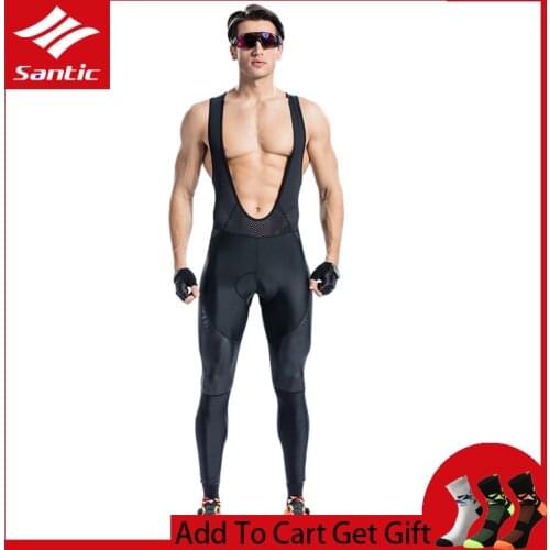 Santic Men Cycling Bib Long Pants Bike Bicycle Padded Pants Road MTB Bib Pants 4-5 Hours Long Distance Asian Size S-3XL M8C04101