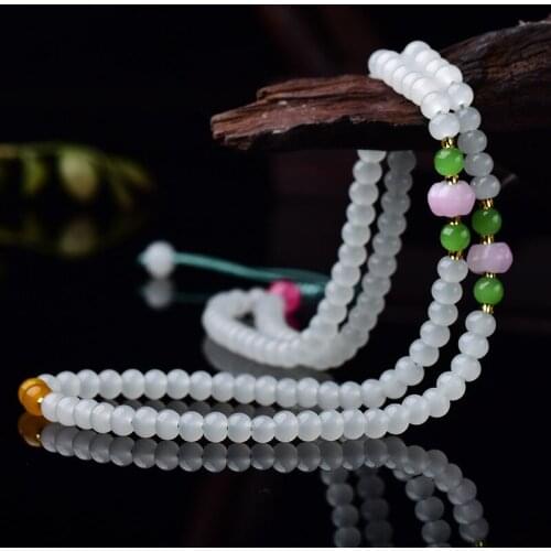 Natural white jade Chinese Accessories DIY Pendant Necklace Jewellery Fashion Accessories Carved Amulet Women Sweater Chain