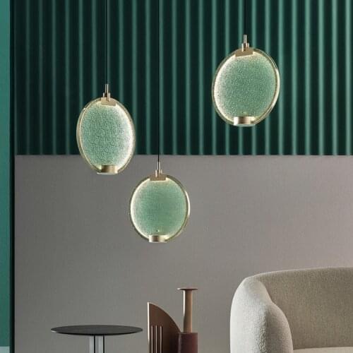 Nordic Luxury LED Pendant Light Bedroom Bedside Glass Hanging Lamp Exhibition Hall Bar Coffee Art White/Blue/Green/Pink Fixtures