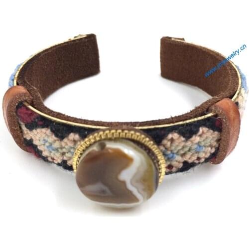 2015 New European Jewelry Suppliers leather Bangle handmade weaving wrap bracelet peace symbol beads bracelet for women girl