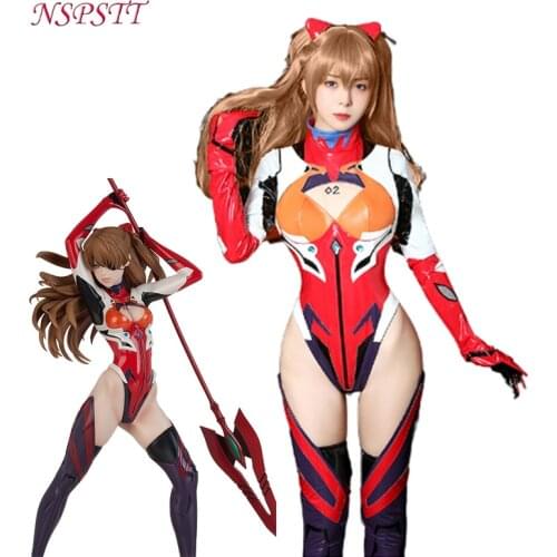 NSPSTT EVA Cosplay Asuka Langley Soryu Cosplay Costume Anime Red Bodysuit Costume for Woman Sexy Catsuit Leather Jumpsuit