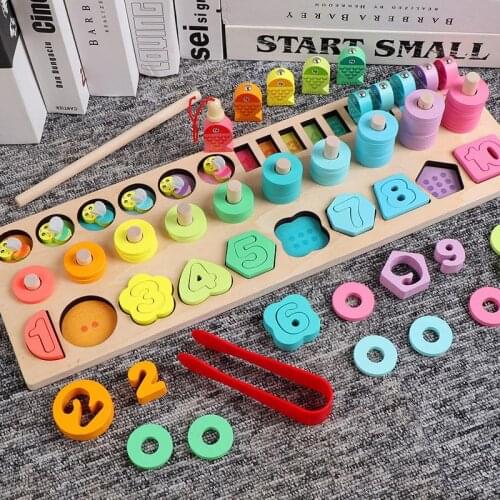 Montessori Educational Wooden Toys For Kids Board Magnetic Math Fishing Count Numbers Matching Shape Match Early Education Toy