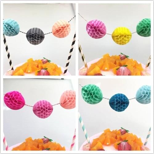 One set 5cm Colorful Round Paper Honycomb Ball Garlands Cake Toppers Kit Wedding Birthday Baby Shower Cake Decorations Supplies