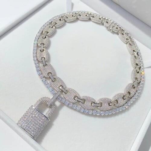 Iced Out Bling 5A Cubic Zircon Punk Key Lock Charm Pendants Cuban Tennis Chain Necklace For Hip Hop Women Men fashion jewelry