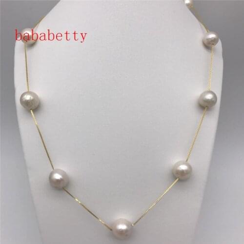 NEW Perfect Cultured freshwater 10-11MM natural white baroque irregular shaped Edison pearls Tibetan silver necklace 18"