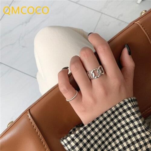 QMCOCO Fashion Retro Rings For Women Vintage Handmade Cross Twining Party Accessories Of 925 Silver Jewelry Gifts