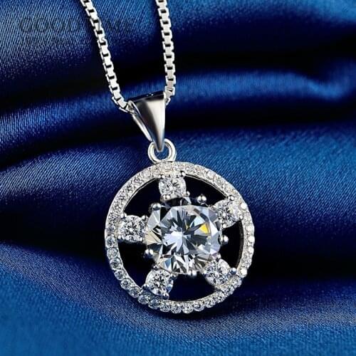 Luxury Genuine 925 Sterling Silver Shining Cubic Zircon Pendant Necklaces For Women Bridal Wedding Jewelry Accessories For Party