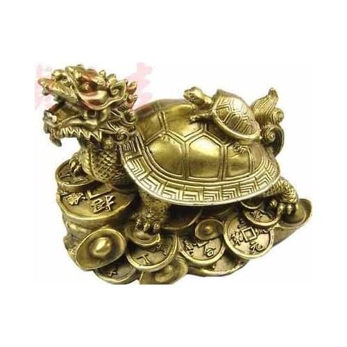 Lucky Chinese handwork Brass Fengshui Dragon Turtle Statue