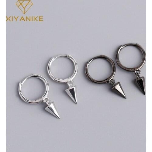 XIYANIKE 925 Sterling Silver Geometric Hexagonal Conical Pendant Hoop Earrings Punk Trendy Fashion Handmade Jewelry Couple Gift