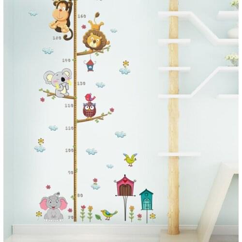 Lion Monkey Owl Elephant Birds Animals Tree Growth Chart Children Room Decorations Cute Height Measure Wall Sticker Home Decor