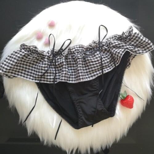 Sweet Candy Color Plaid Ruffle Sexy Panties Women Bows Cute Milk Silk Underwear Crotch Cotton Briefs Lingerie